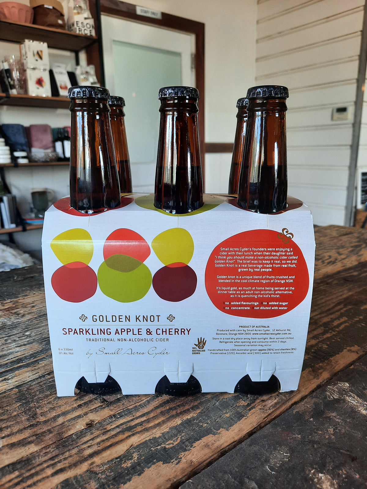 Small Acres Golden Knot Sparkling Apple & Cherry Non-Alcoholic Cider (6 Pack)