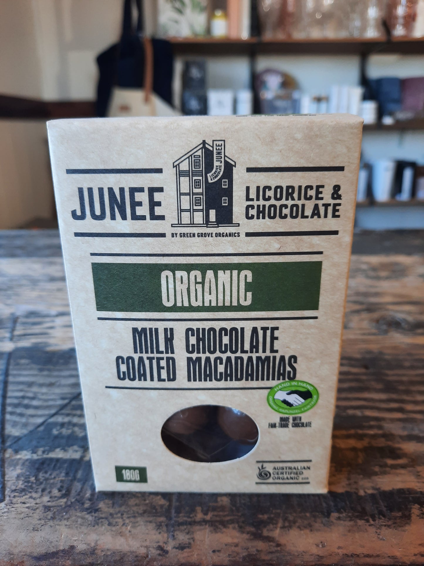 Junee Licorice & Chocolate Milk Chocolate Coated Macadamias (180g)