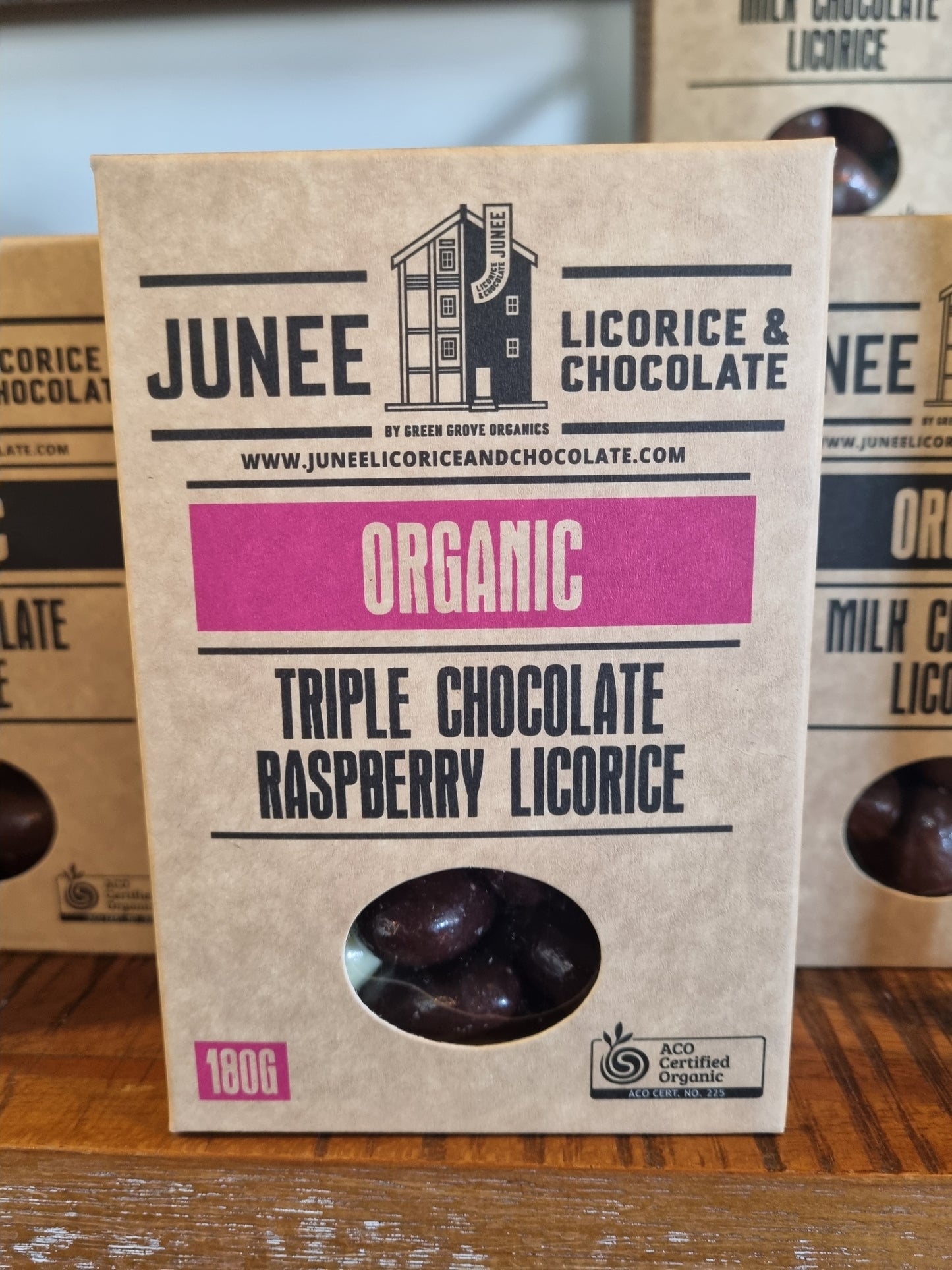 Junee Licorice & Chocolate Triple Chocolate Raspberry Licorice (180g)