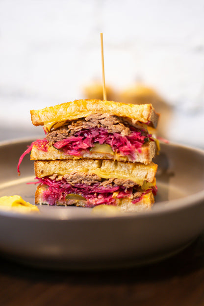 Pastrami Reuben Sandwich with Crispy Purple Potato Chips (Serves 4)